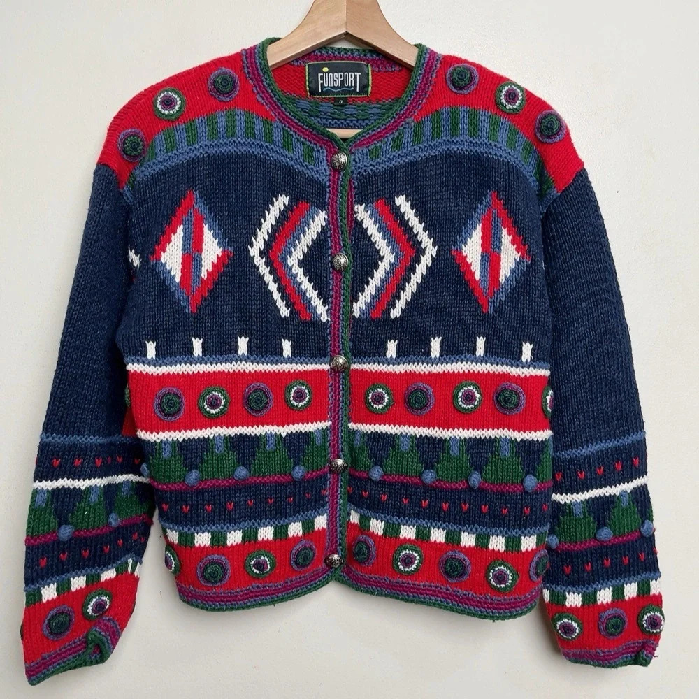 Funsport Womens Small Multicolor Chunky Ramie Cotton Button Round Neck Cardigan - Picture 8 of 14